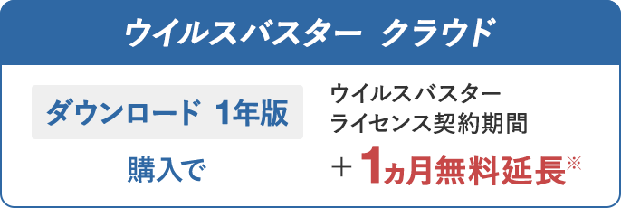 ウイルスバスター クラウド ダウンロード 1年版 購入で ウイルスバスター ライセンス契約期間＋1ヵ月無料延長※
