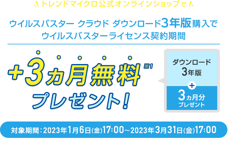 ウイルスバスター クラウド ダウンロード3年版 キャンペーン中!