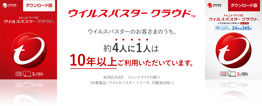 ウイルスバスター クラウド ウイルスバスターのお客さまのうち、約4人に1人は10年以上ご利用いただいています。