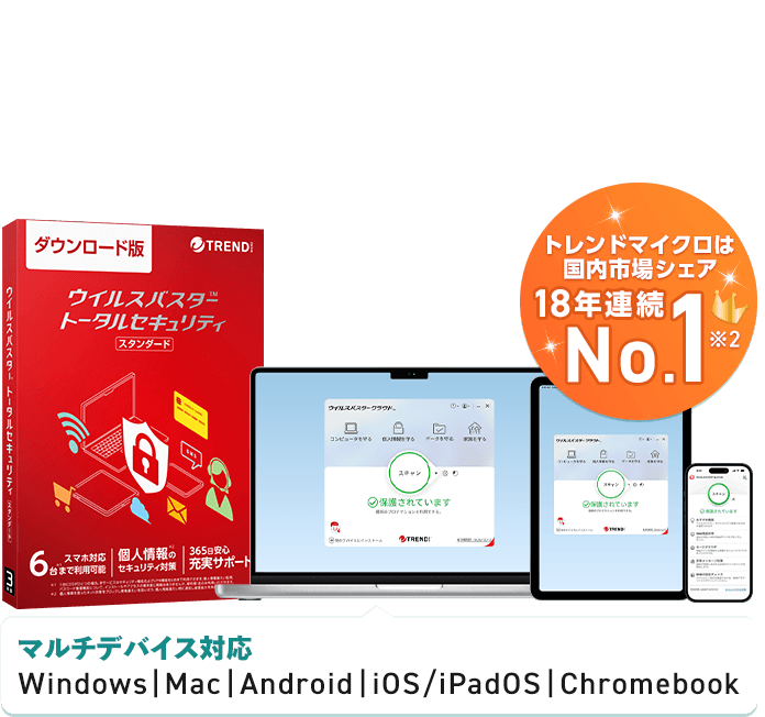 トレンドマイクロは 国内市場シェア 18年連続 No.1